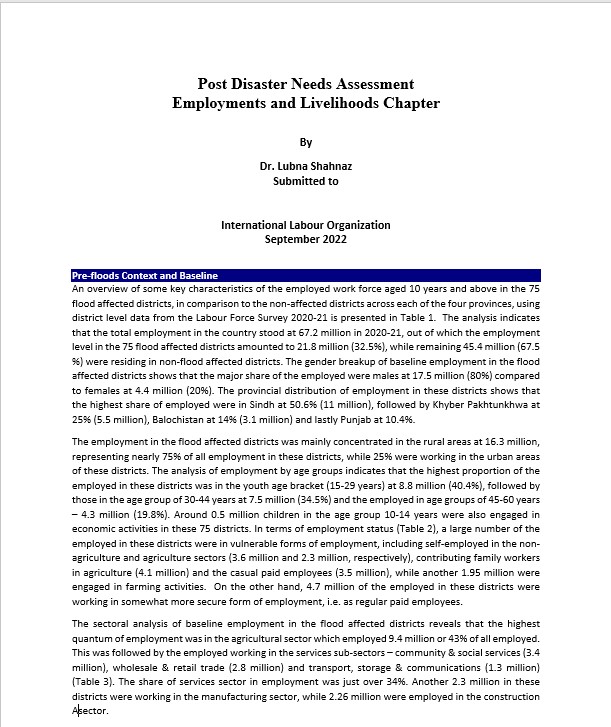 Post Disaster Needs Assessment Employments and Livelihoods Chapter