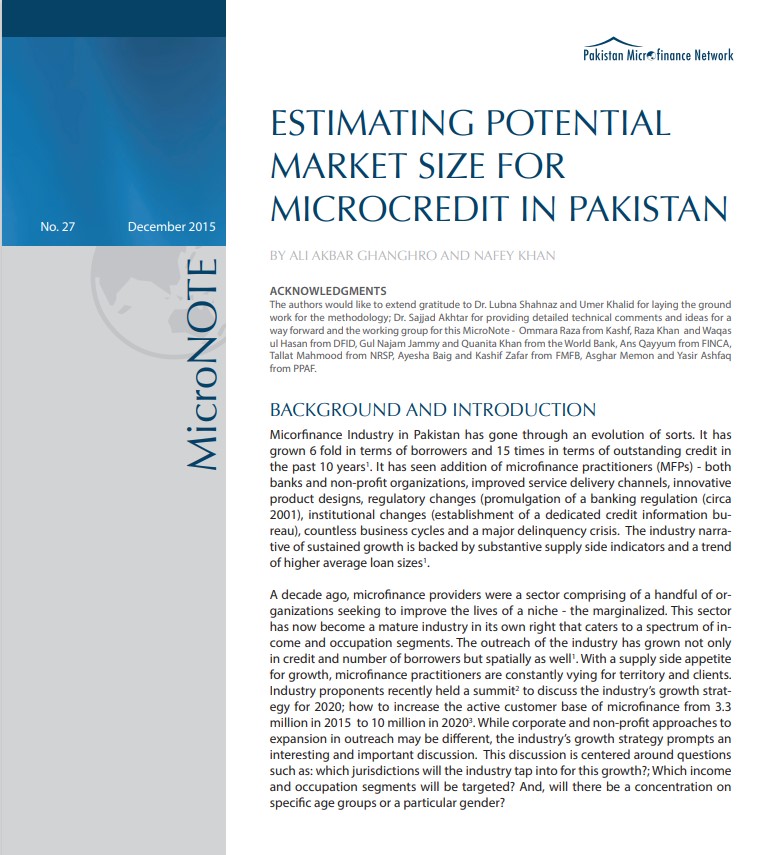 estimating potential market size for microcredit in pakistan